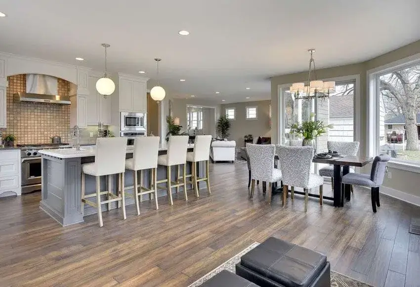 Open-plan kitchen and dining area perfect for families